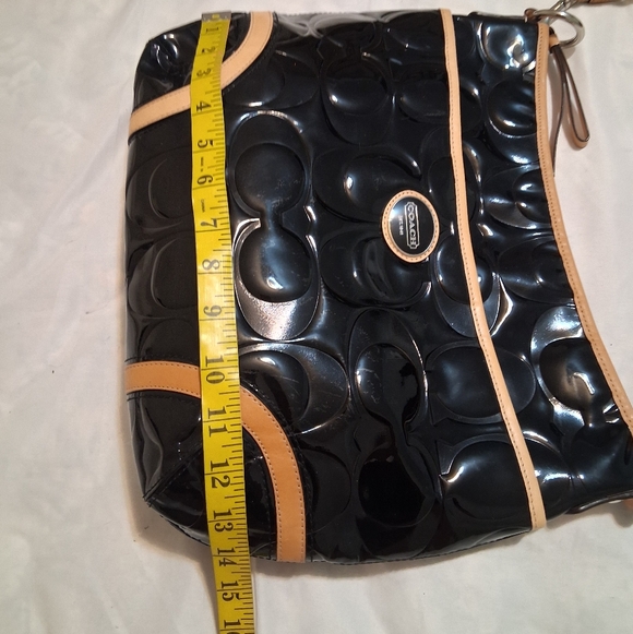 Coach Peyton Embossed Patent Leather Shoulder Bag Black-Tan - Picture 5 of 15